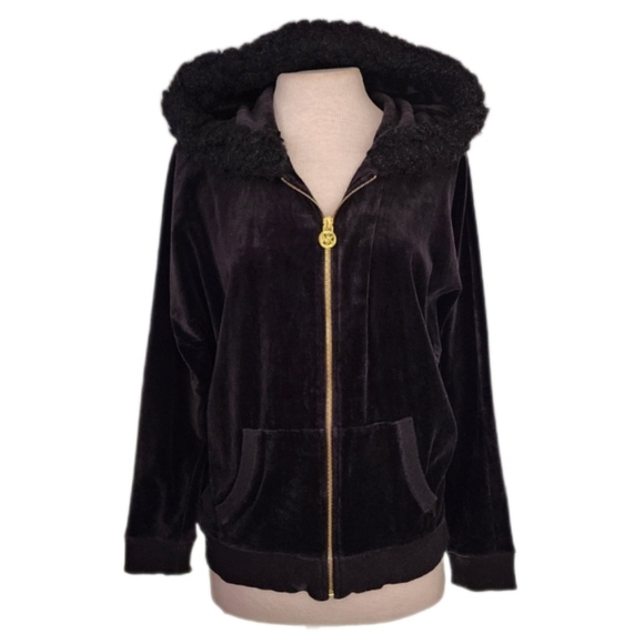 MICHAEL Michael Kors Jackets & Blazers - Michael Kors Velvet w Faux Fur Detail  & Metal Zipper Hoodie Jacket Blac…